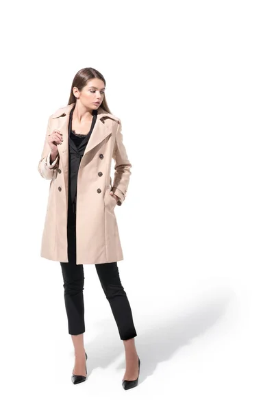 Girl in classic trench coat — Stock Photo