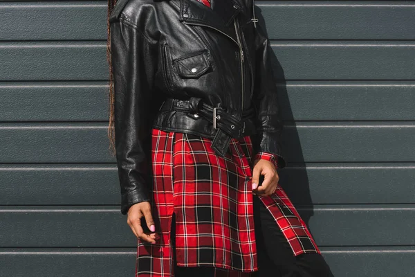 Stylish girl in leather jacket — Stock Photo