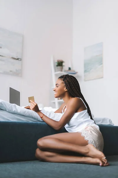 Woman making e-shopping at home — Stock Photo