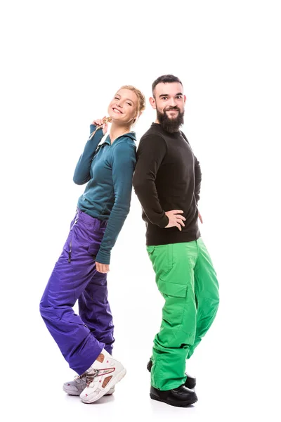 Casal em roupas de snowboard — Fotografia de Stock