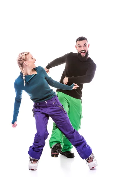 Couple in snowboarding clothes — Stock Photo