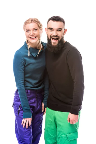 Casal em roupas de snowboard — Fotografia de Stock