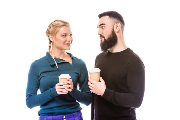 Couple of snowboarders with coffee to go — Stock Photo