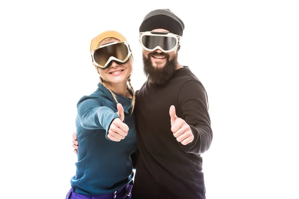 Couple en lunettes de snowboard — Photo de stock