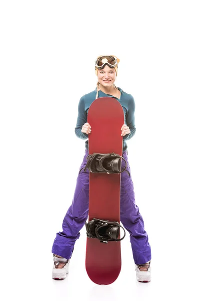 Jeune femme avec snowboard — Photo de stock