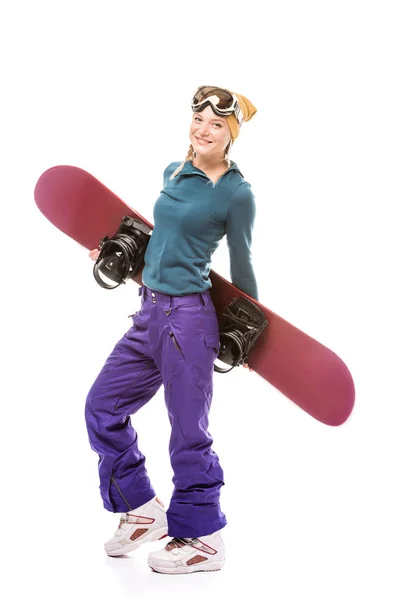 Mujer joven con snowboard - foto de stock