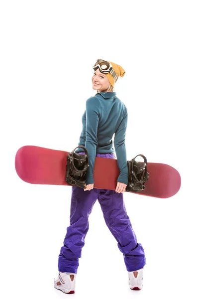 Junge Frau mit Snowboard — Stockfoto