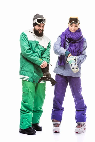 Snowboarders wearing gloves — Stock Photo