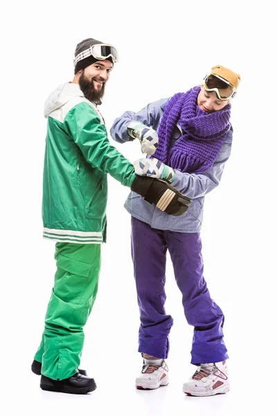 Snowboarders preparing for slide — Stock Photo