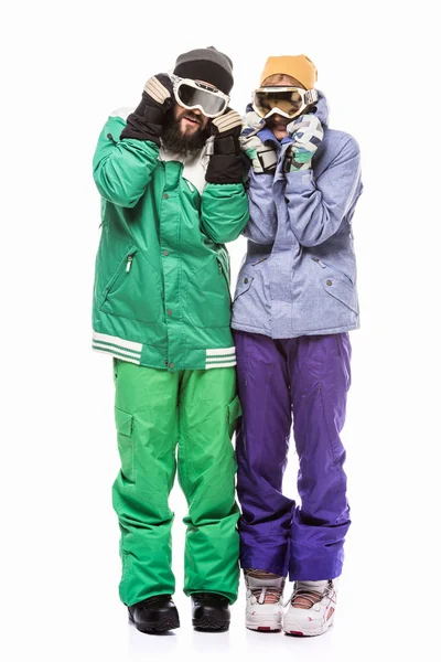 Snowboarders en lunettes de snowboard — Photo de stock