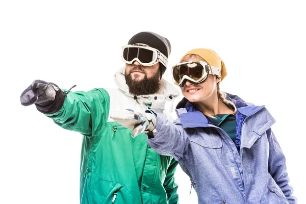 Сноубордисты в очках для сноуборда — стоковое фото