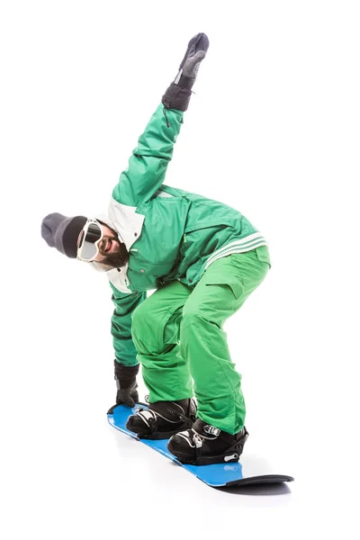 Uomo scivolo su snowboard — Foto stock