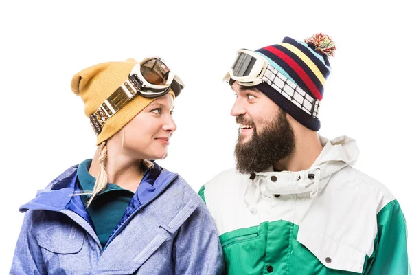 Snowboarders looking at each other — Stock Photo