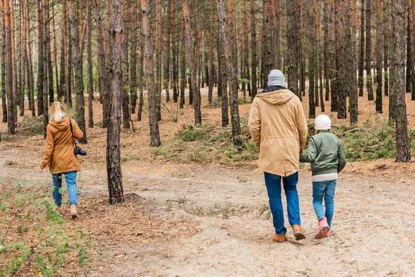 Familie spaziert durch Wald — Stockfoto