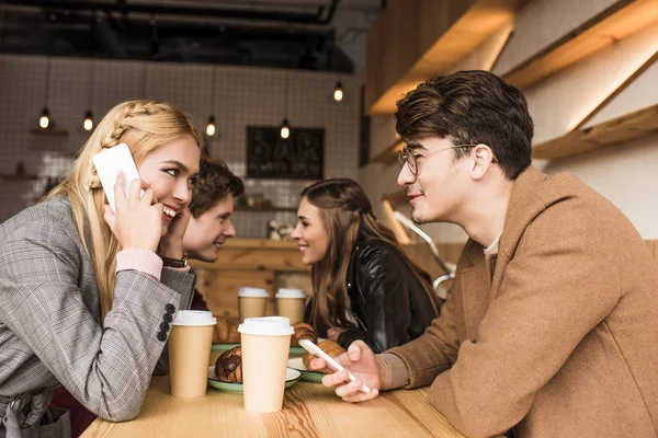 Girl talking by smartphone — Stock Photo