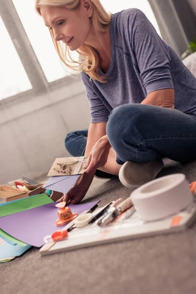 Woman paper crafting at home — Stock Photo