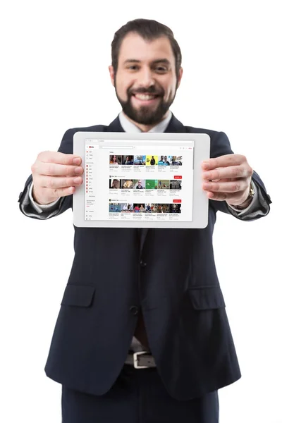 Tablet with youtube website — Stock Photo