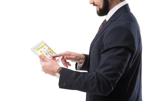 Businessman with tablet with aliexpress — Stock Photo