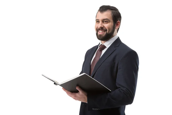 Cheerful businessman with folder — Stock Photo