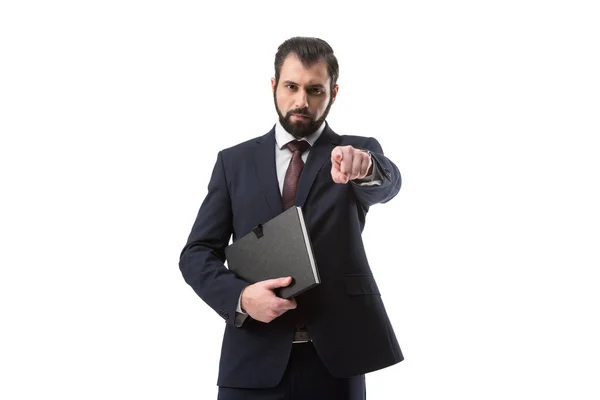 Hombre de negocios serio con carpeta - foto de stock