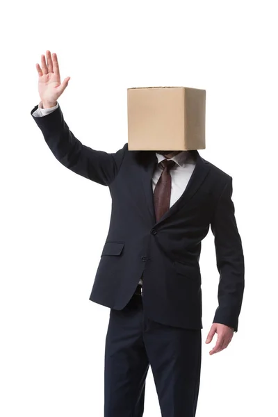 Homem de negócios com caixa na cabeça — Fotografia de Stock