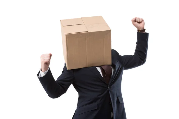 Homme d'affaires réussi avec boîte sur la tête — Photo de stock