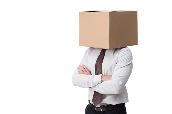 Businessman with box on head — Stock Photo