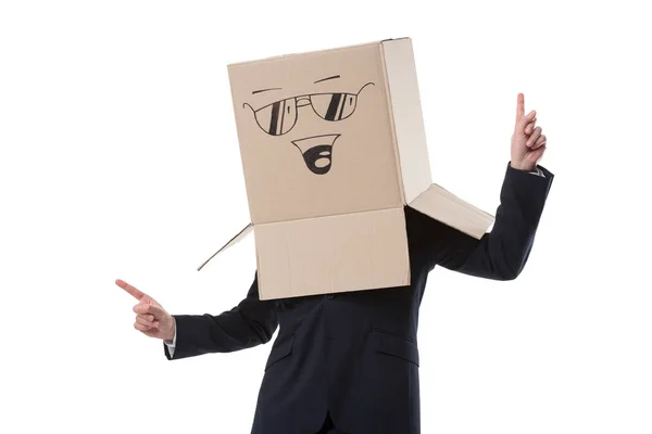 Успішний бізнесмен з коробкою на голові — стокове фото