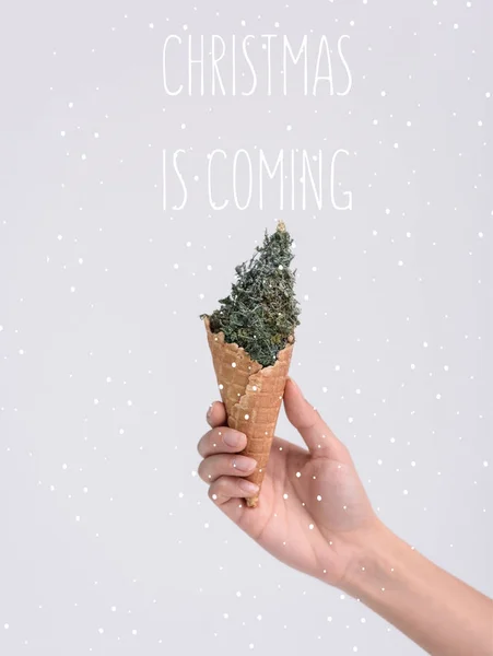 Ice cream cone with christmas tree — Stock Photo
