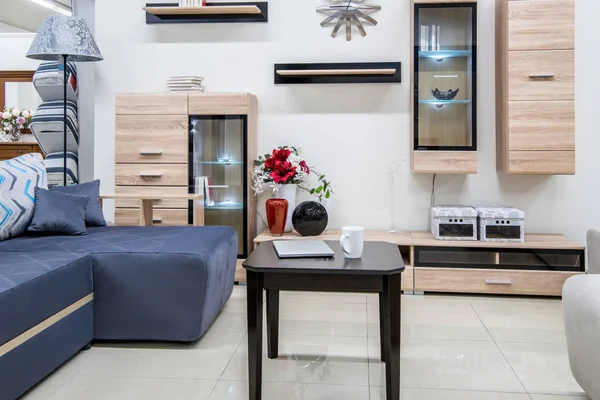 Confortable salon moderne intérieur avec mobilier — Photo de stock