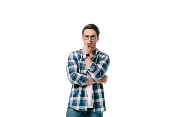 Thoughtful handsome man looking at camera isolated on white — Stock Photo