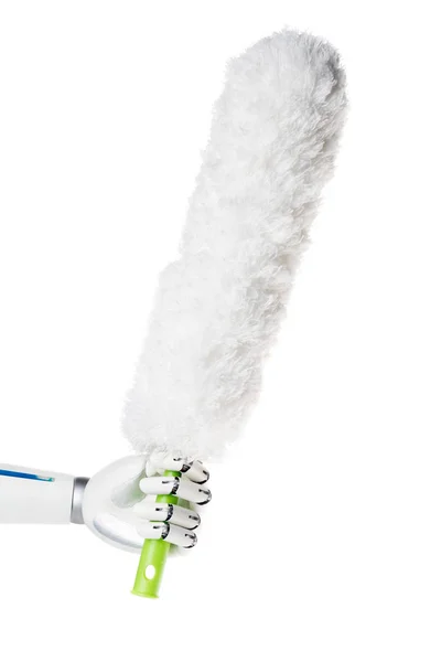 Robot main tenant brosse à poussière pour le nettoyage isolé sur blanc — Photo de stock