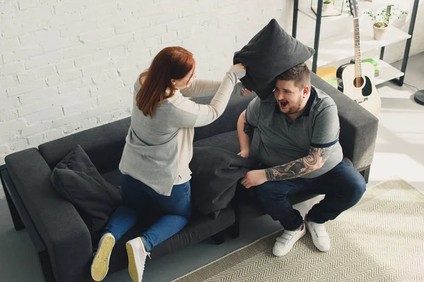 Fighting with pillows — Stock Photo