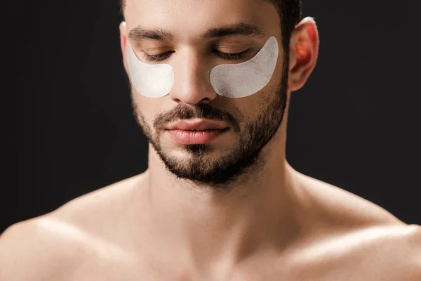 Bearded nude man with eye patches on face isolated on grey — Stock Photo