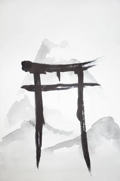 Gemaltes Bild mit japanischen Hieroglyphen auf weißem Hintergrund — Stockfoto