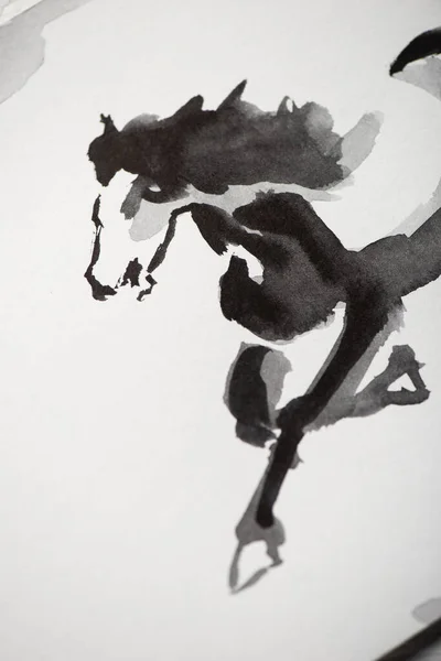 Papier avec peinture japonaise avec cheval — Photo de stock