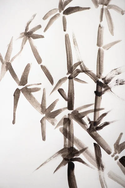 Pintura japonesa com bambu cinza sobre branco — Fotografia de Stock