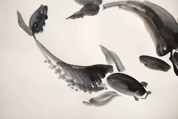 Tableau japonais avec des poissons peints sur fond blanc — Photo de stock