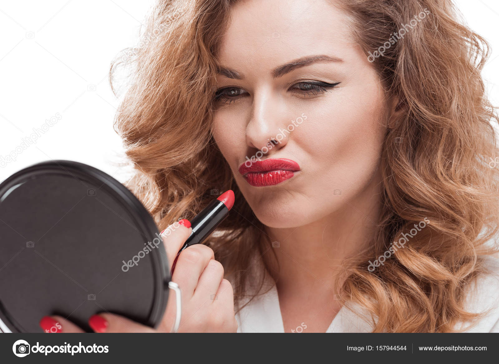 Woman with red lipstick — Stock Photo © DenisDenisenko 157944544