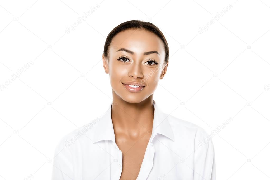 african american woman in white shirt