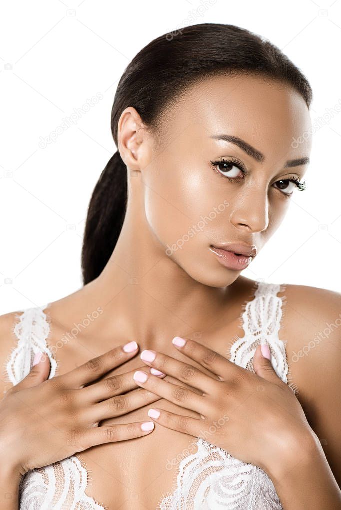 attractive african american woman in underwear
