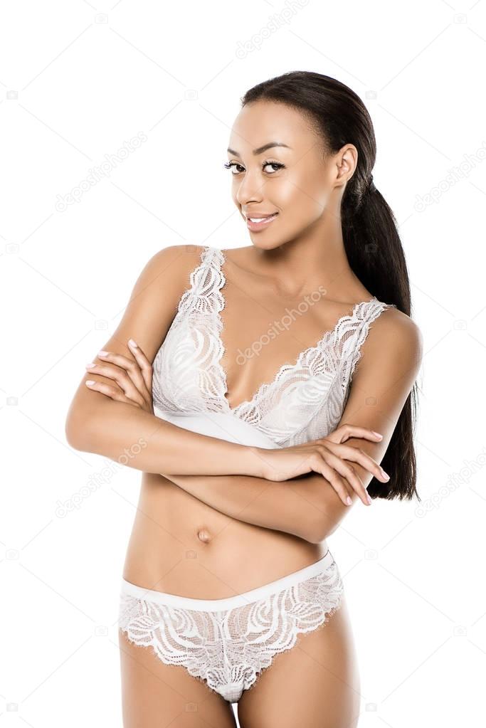 beautiful african american woman in underwear