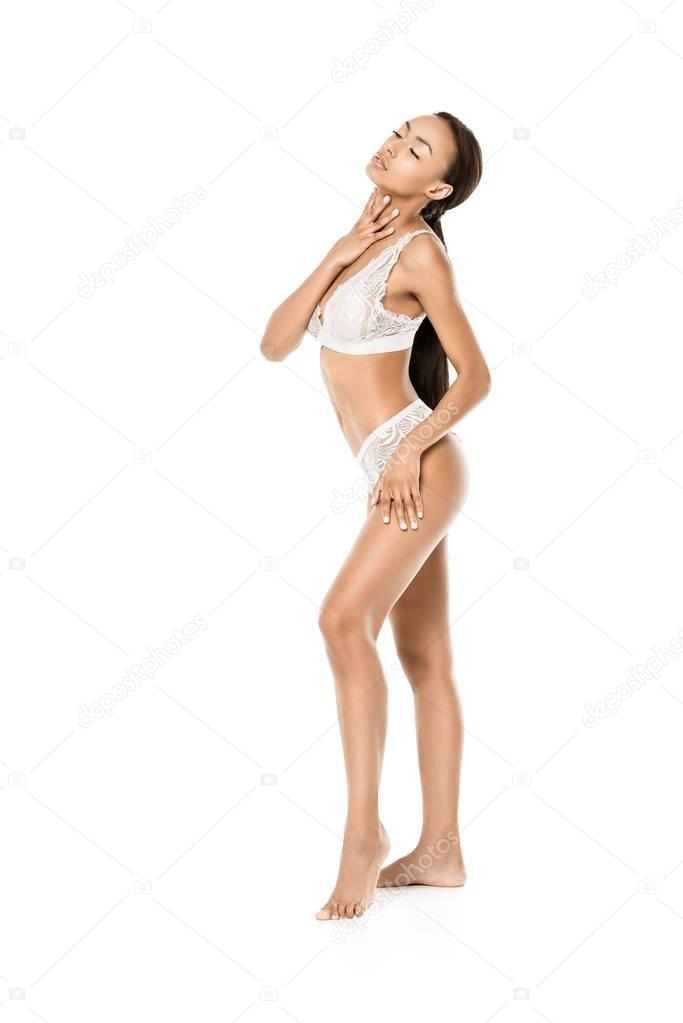 beautiful african american woman in underwear