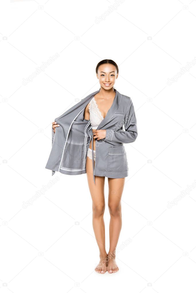 african american woman in bathrobe