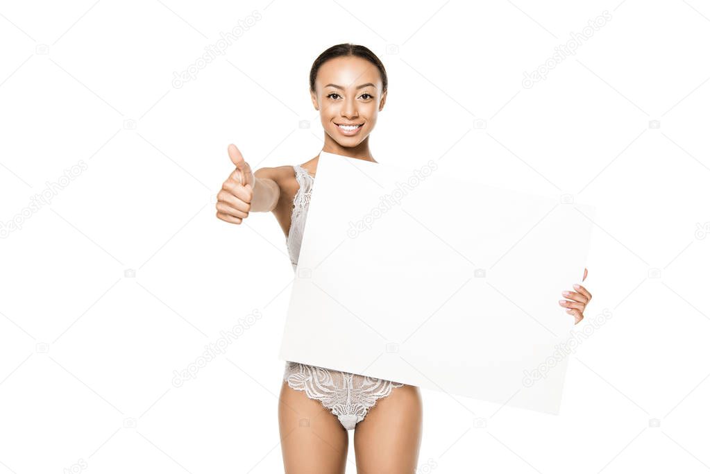 african american woman with banner and thumb up