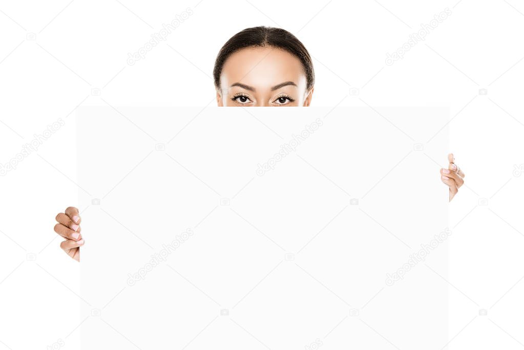 african american woman with blank banner