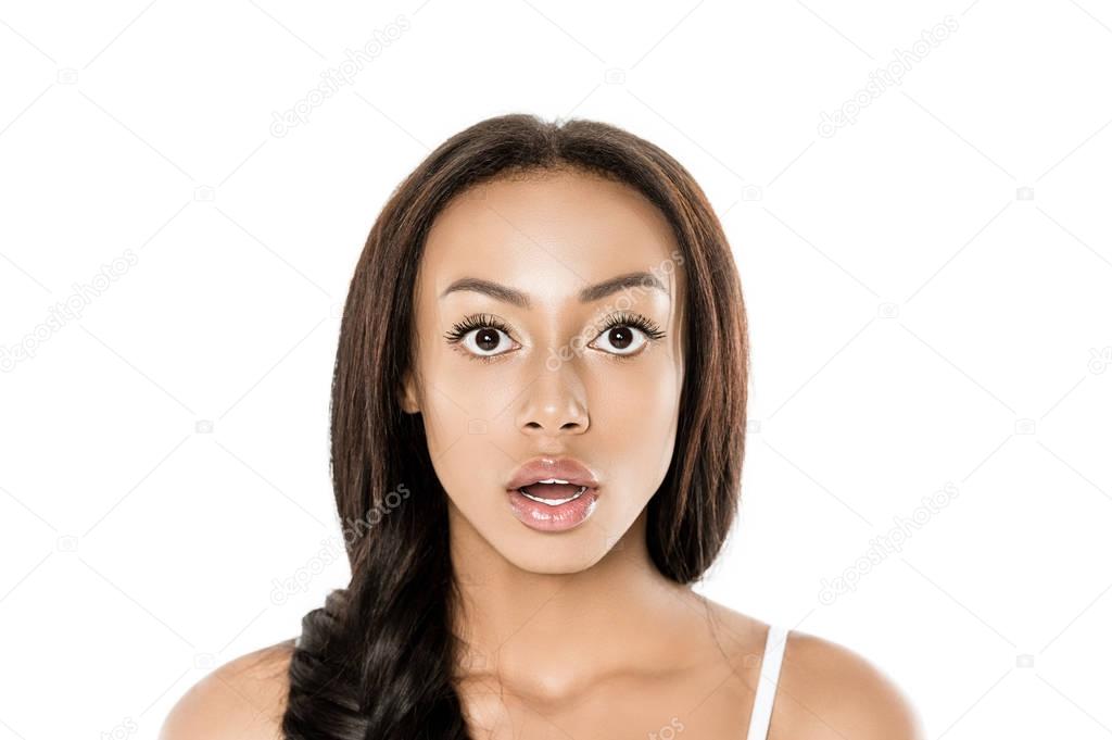 shocked african american woman