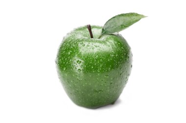 Yeşil elma ile izole üzerinde beyaz arka plan damla
