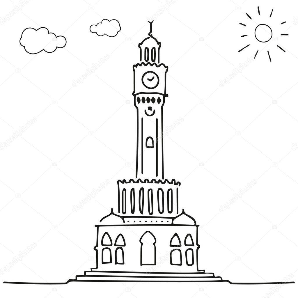 izmir clock tower drawing, Turkey