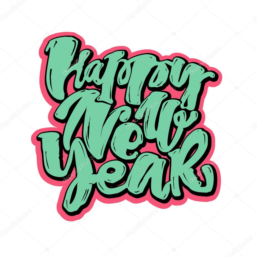 Happy New Year hand lettering banner. — Stock Vector © OlgaLIS #130886594